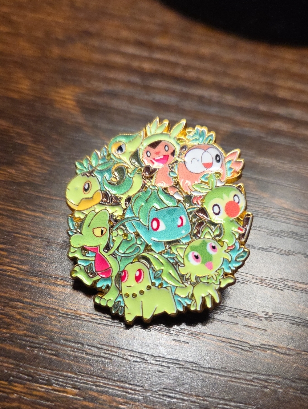 Green Plant Character Enamel Pin - Botanical Pokemon-Inspired Design